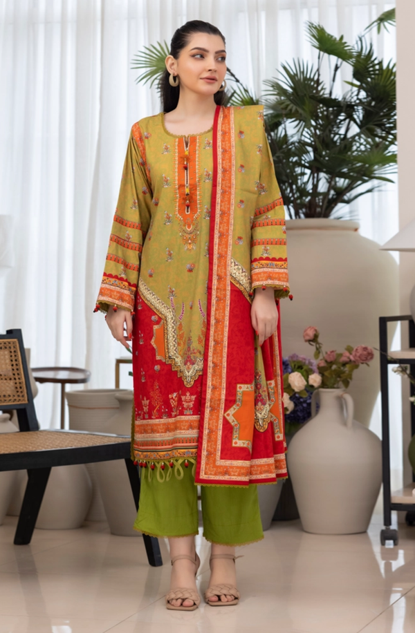 SPLV2-10 Unstitched 3 piece Suit Salina Printed Linen Volume 2 by Regalia Textiles