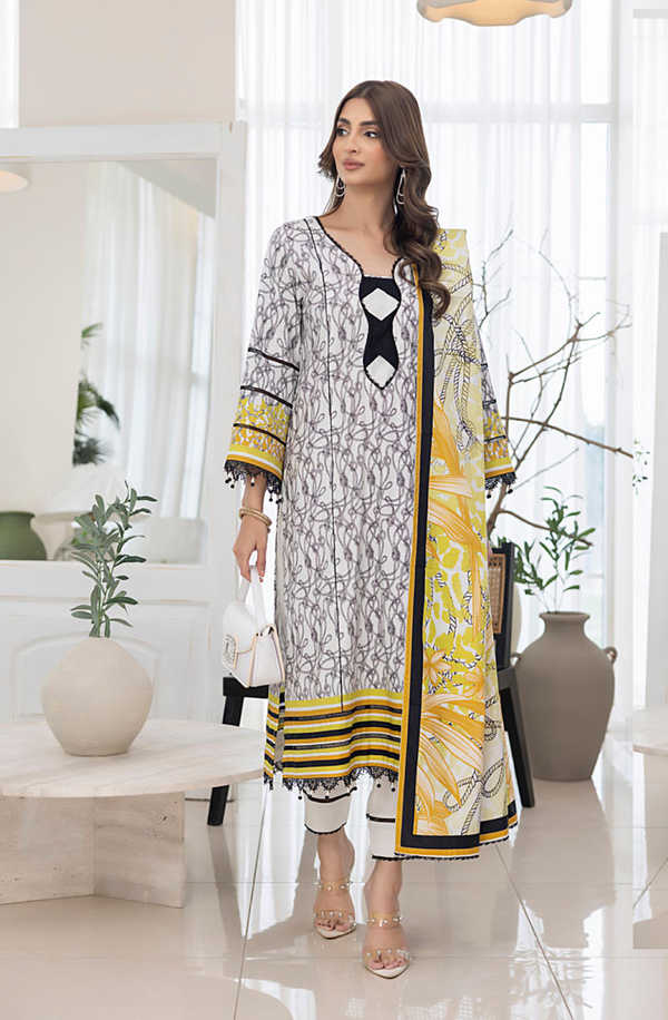 SPLV1-07 Unstitched 3 piece Suit Salina Printed Linen Volume 1 by Regalia Textiles