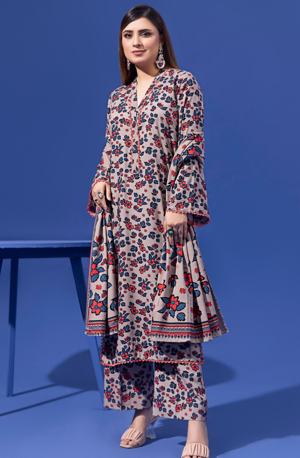 RP08-7 Unstitched 3 piece Suit Rania Printed Slub Linen Collection Volume 8 by Orang