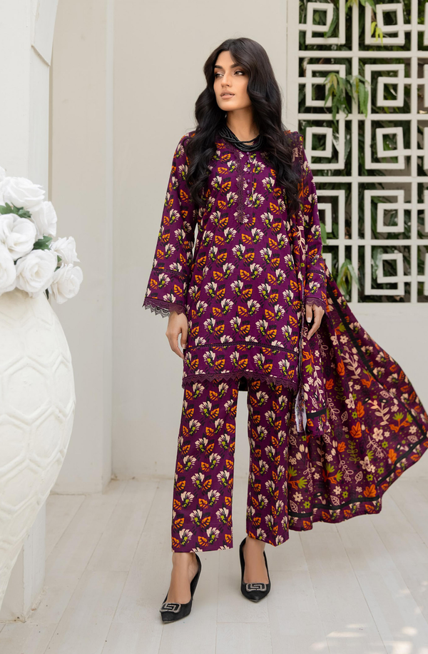 RPO-01 Unstitched 3 Piece Printed Slub Linen Suit Volume 5 by Orang