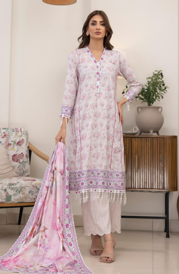 SPLV2-01 Unstitched 3 piece Suit Salina Printed Linen Volume 2 by Regalia Textiles