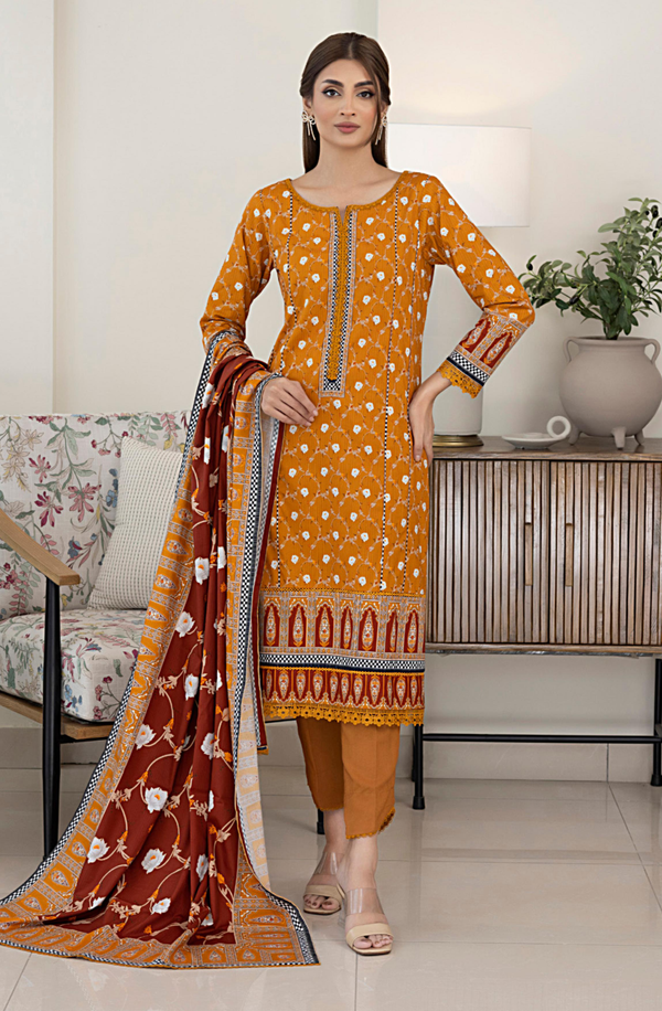 SPLV1-02 Unstitched 3 piece Suit Salina Printed Linen Volume 1 by Regalia Textiles