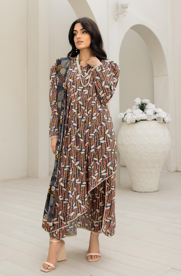 RPO-02 Unstitched 3 Piece Printed Slub Linen Suit Volume 5 by Orang