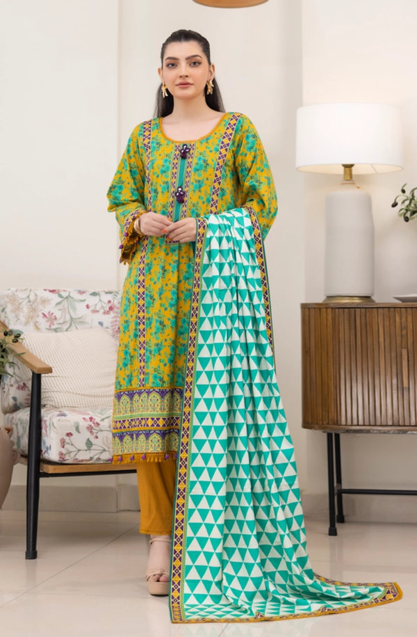 SPLV2-03 Unstitched 3 piece Suit Salina Printed Linen Volume 2 by Regalia Textiles