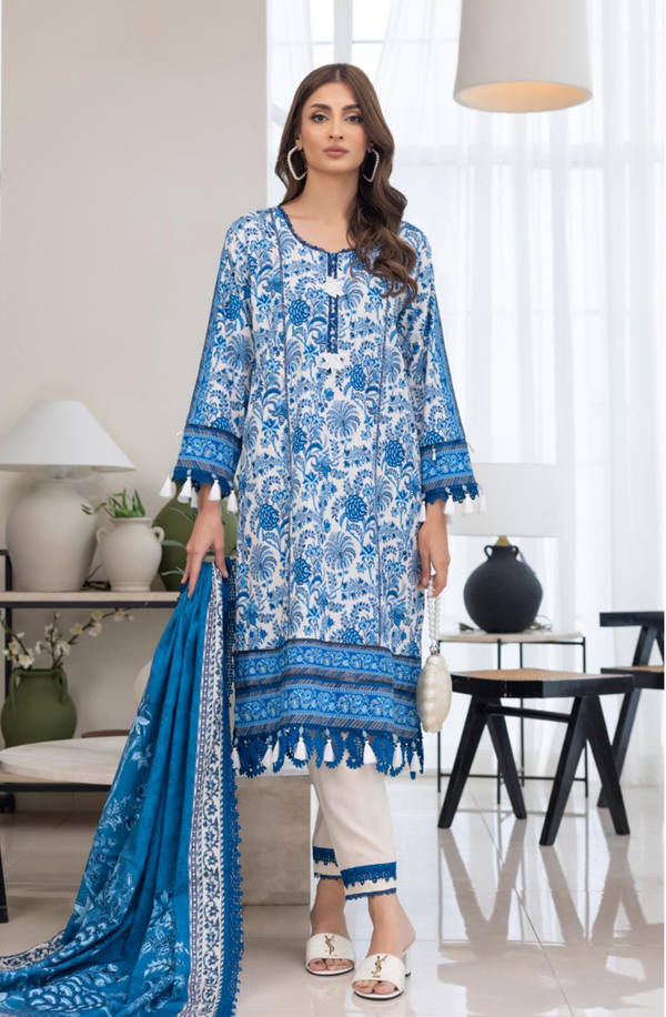 SPLV2-04 Unstitched 3 piece Suit Salina Printed Linen Volume 2 by Regalia Textiles