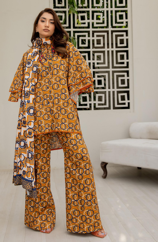 RPO-04 Unstitched 3 Piece Printed Slub Linen Suit Volume 5 by Orang