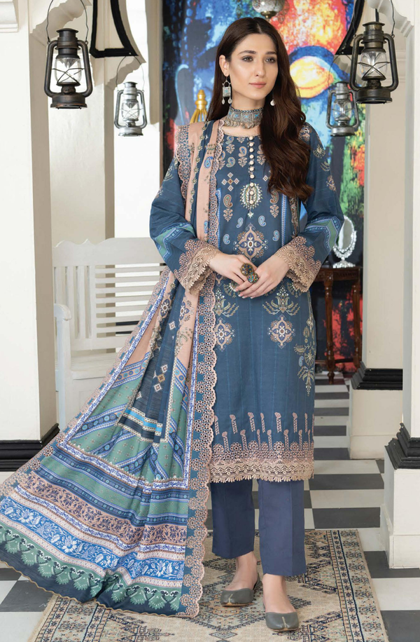 D/8 X15536 unstitched 3 piece Digital Printed Embroidered Khaddar suit by Rangriti