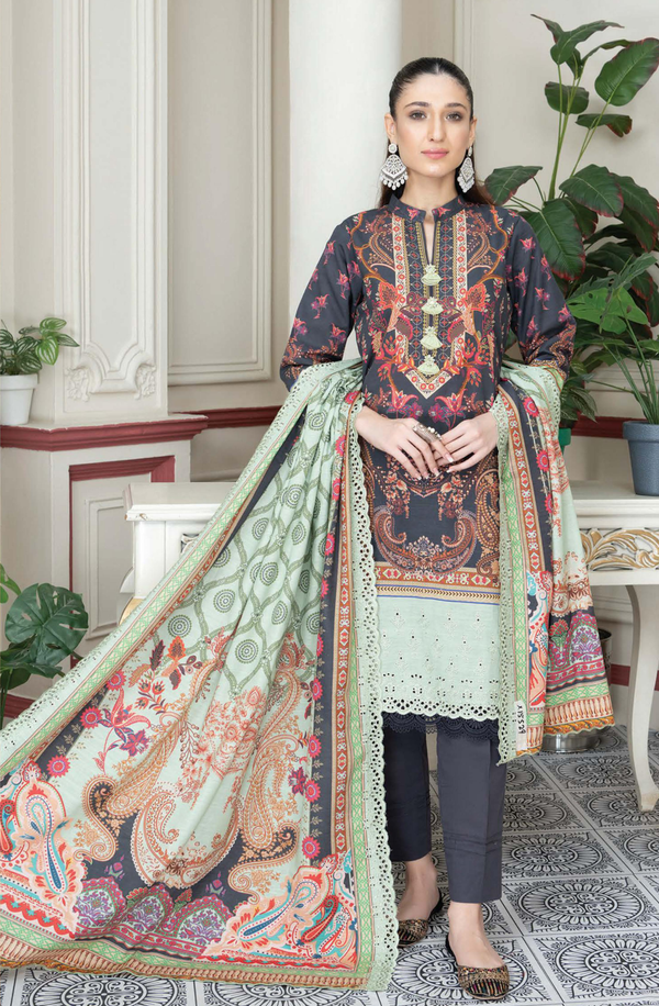 D/5 X15529 unstitched 3 piece Digital Printed Embroidered Khaddar suit by Rangriti