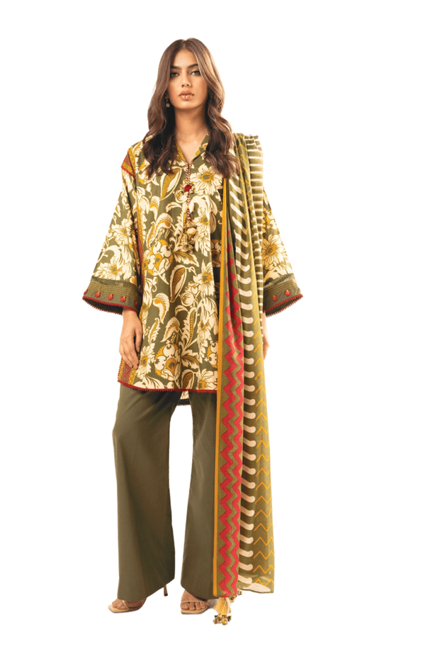 SS-22-24 Green Unstitch 3-piece suit Summer Lawn Volume-1 by Alkaram Studio