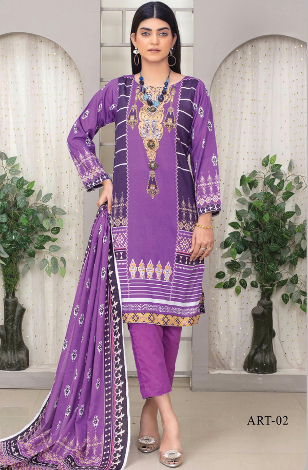 ART-02 Lawn Unstitched 3-piece suit by Meerab