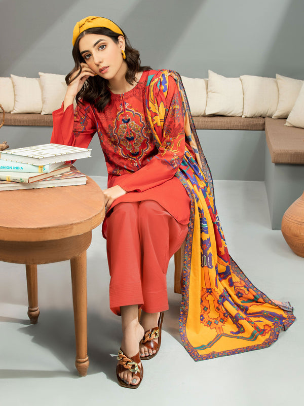 U1551SU-3PC-ORG Unstitched 3 Piece Printed summer Lawn by Limelight